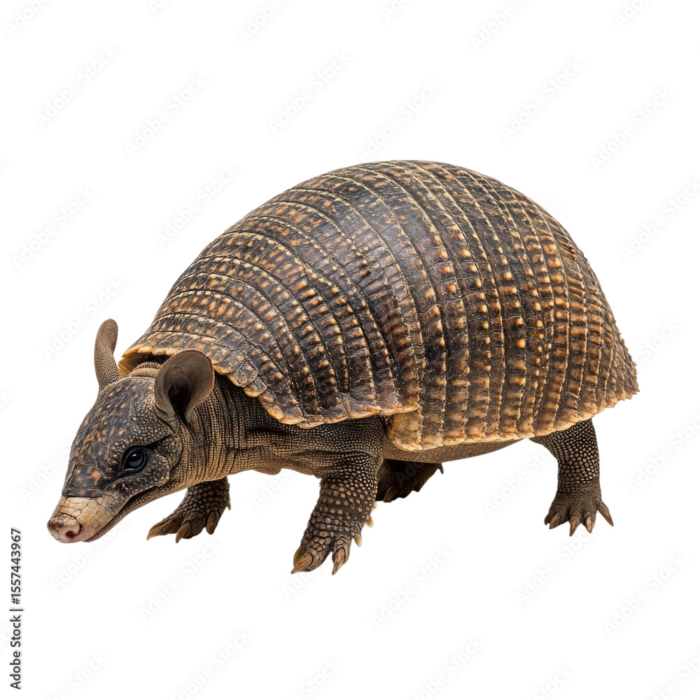 Fototapeta premium Armadillo walking on a transparent background, cutout isolated on transparent bg, png