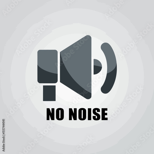 A graphic representation of a megaphone with sound waves crossed out symbolizing silence or the absence of noise with the text no noise below