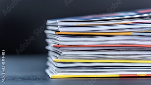 Stack of magazines on a dark surface