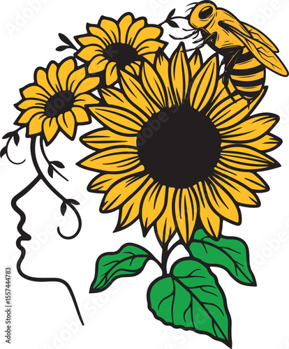 Bright summer yellow sunflowers silhouette