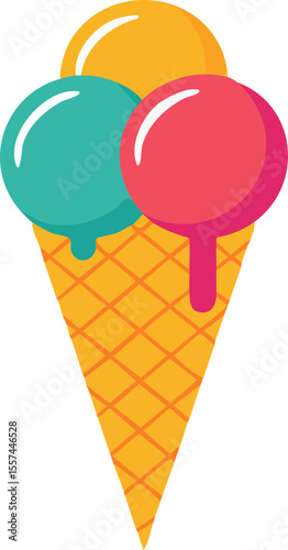 Glace en cornet stylisée en illustration flat