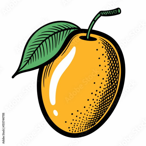 Vibrant Yellow Mango Illustration with Leaf   Bold, Fresh, and Modern Design