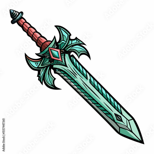 Fantasy Sword Illustration with Ornate Design in Vibrant Colors