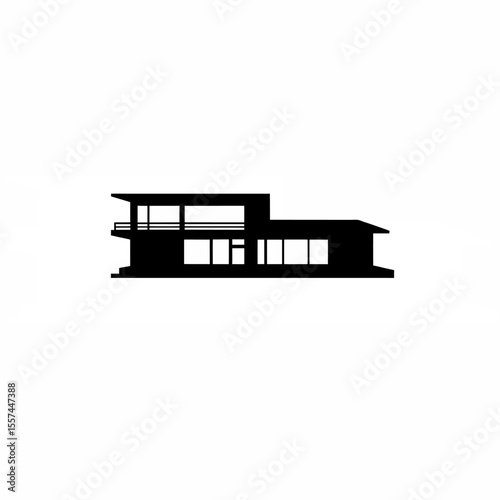 A minimalist design of a luxury villa silhouette on white background