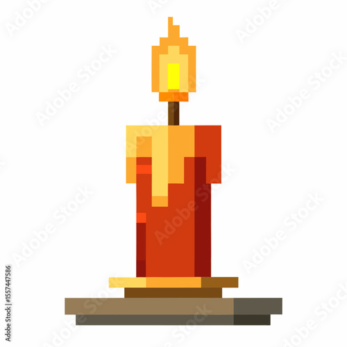 Pixel Art Candle Illustration with Flickering Flame on Gray Base