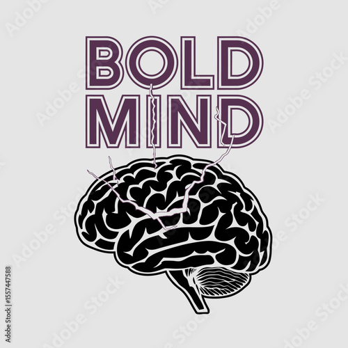 Bold mind concept with a cracked brain graphic and lightning bolts symbolizing breakthrough ideas or mental strain representing innovation and cognitive power