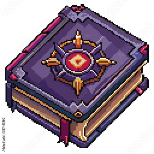 Pixel Art Magic Book   Retro Fantasy Spellbook Icon with Enchanted Design