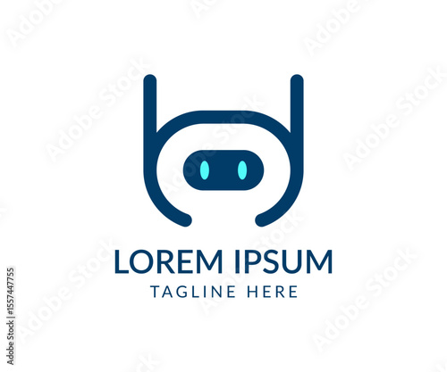 Robot logo template. Robotic logo design. Tech bot logo illustration