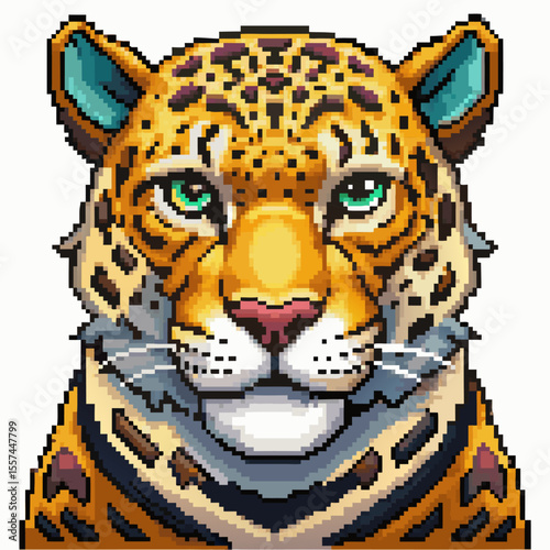 Pixel Art Jaguar Portrait   Detailed and Colorful Digital Illustration