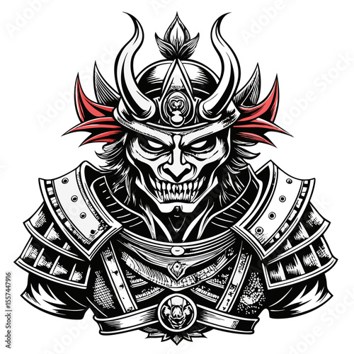 Fearsome Samurai Skull Warrior Illustration with Ornate Armor