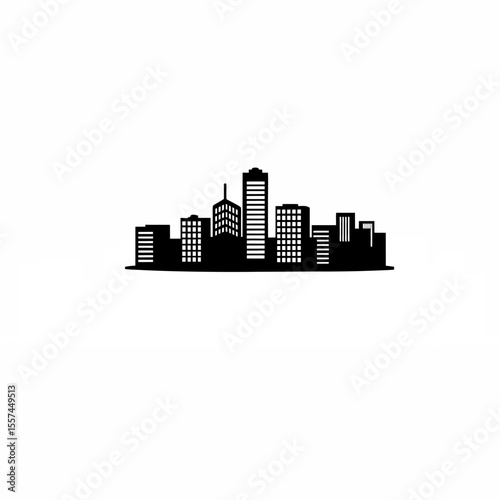 A modern cityscape with high-rise office towers on white background