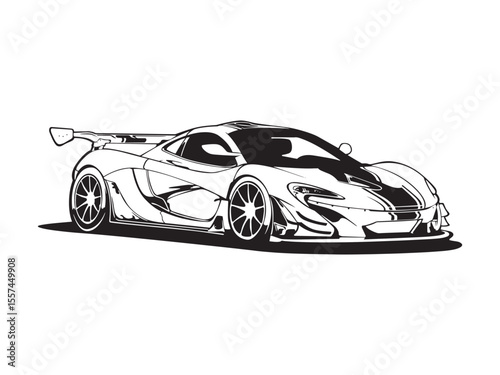 Black and White Line Art Vector Illustration of Super Car
