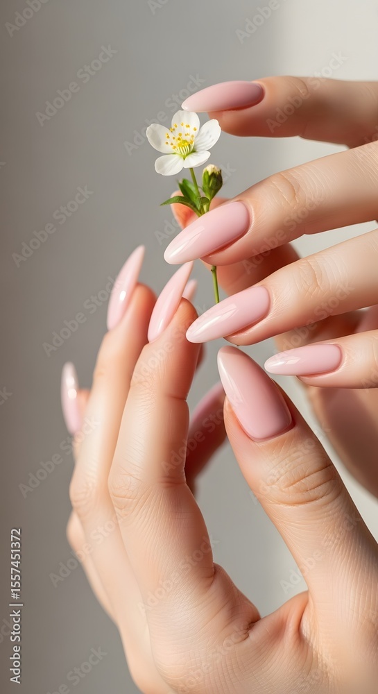 Fototapeta premium Delicate Pink Nails with a Tiny White Flower
