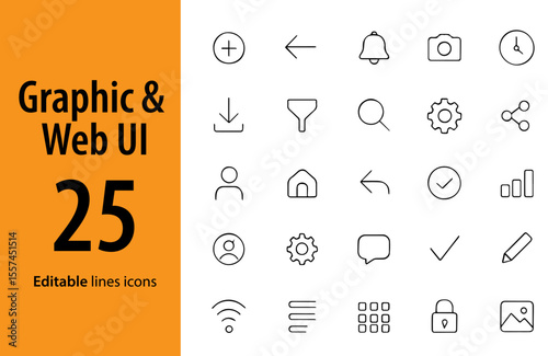 Graphic and Web UI Line Icons, Wireframe, Grid, Layers, Image Placeholder, Color Picker, Typography Tool, Cursor, and More , Editable Formats: AI, EPS, JPG, PNG , Ideal for Both Digital and Print Use