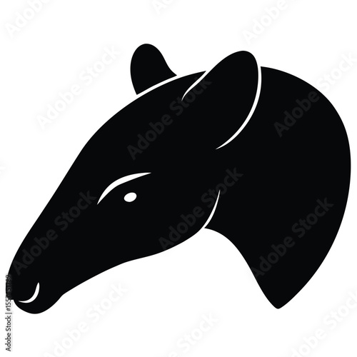 Tapir Head Silhouette with Unique Curved Nose Design for Banner or Advertisement