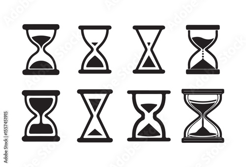 Set of Hourglass Icons in Black Silhouette Style. Victor illustration eps 10