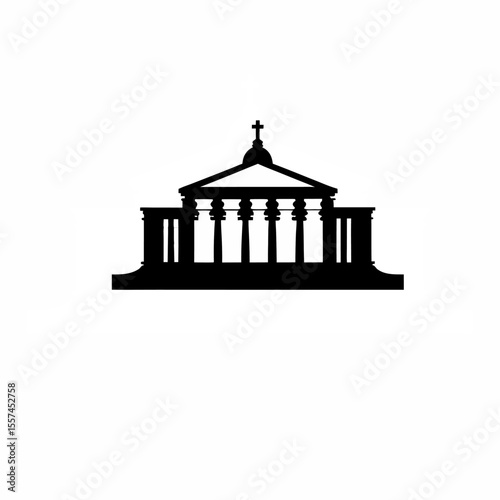 A Renaissance-style building with classical columns silhouette on white background