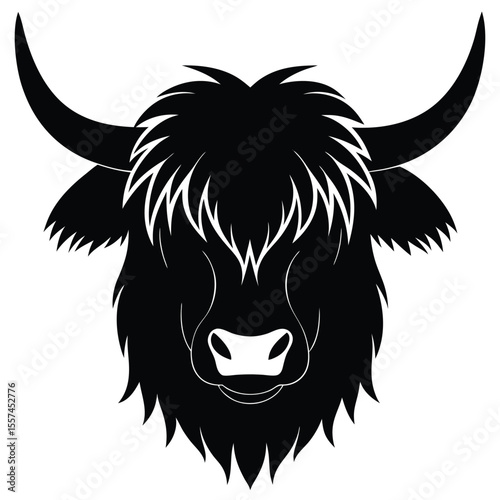 Yak Head Silhouette with Long Hair Mane Graphic Design Element