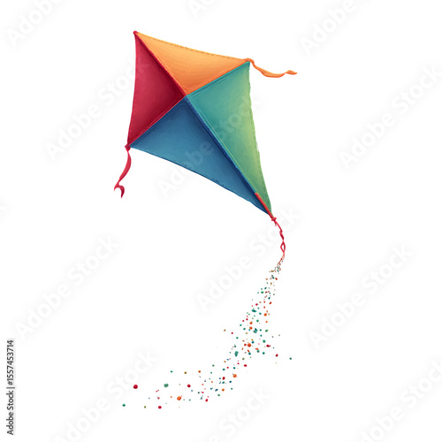Colorful diamond kite flying isolated on transparent background