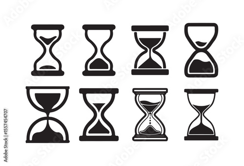 Set of Hourglass Icons in Black Silhouette Style. Victor illustration eps 10