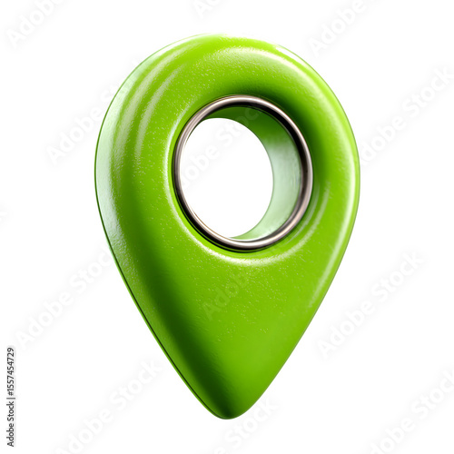 Green location pin 3d rendered isolated on transparent background