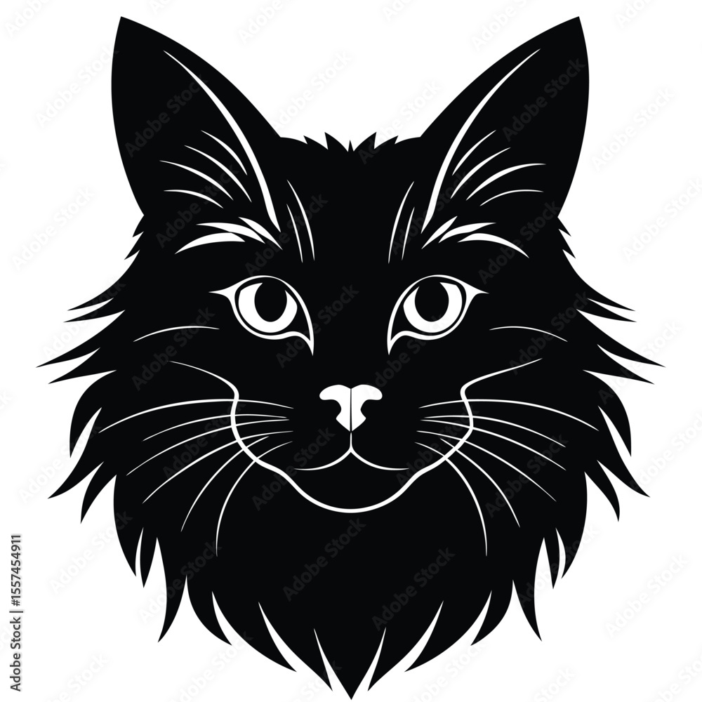 Maine Coon Cat Head Silhouette with Fluffy Ears Design Illustration Maine Coon Cat Head Silhouette with Fluffy Ears Design Illustration
