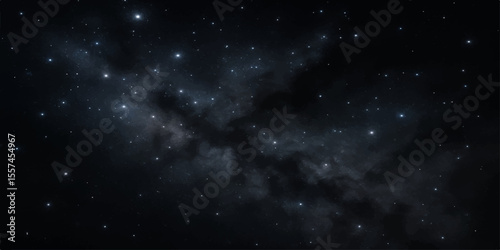 Bright, dark blue starry night sky with glowing nebula and distant galaxies in the deep outer cosmos