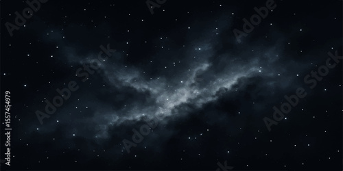 Dark fantasy starry sky with bright blue nebula and distant galaxies