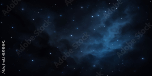 Vast dark starry night sky with bright cosmic stars, deep space, and distant galaxies