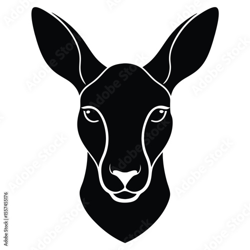 Kangaroo Head Silhouette with Perked Ears Design for Banner or Advertisement