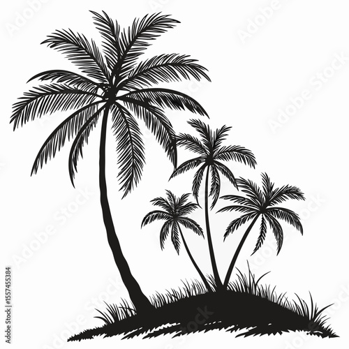 Detailed vector silhouettes of palm trees, perfect for use in beach themes, exotic landscapes, or vacation designs.