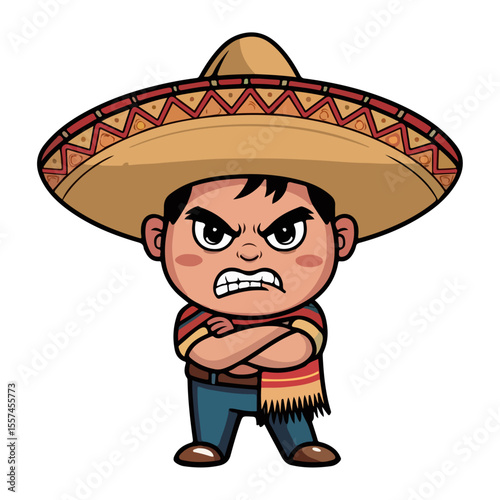Cartoon Mexican Boy with Hat Vector Design.