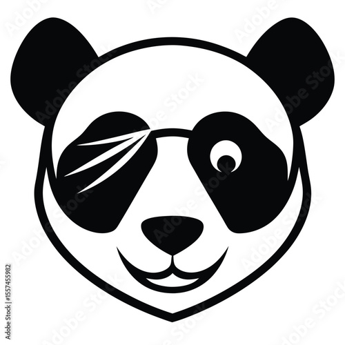 Panda Head Silhouette with Iconic Eye Patches Design for Icon Set