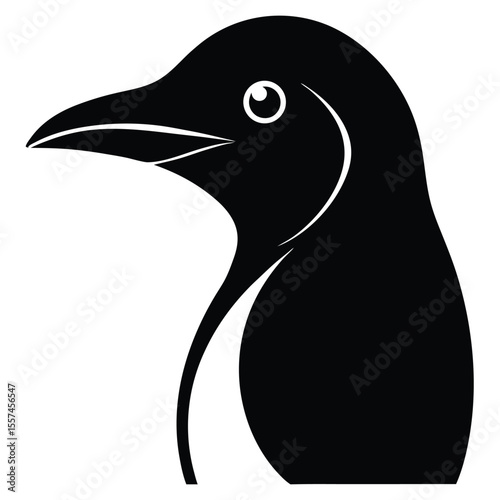 Penguin Head Silhouette with Small Beak Design for Banner or Advertisement