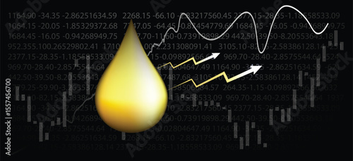 oil drop with growing graph up on black background vector