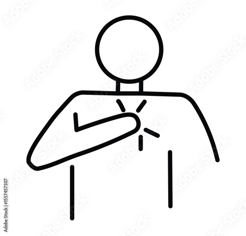 Chest pain or heart attack symptom line art icon   .Person Chest Pain Icon 