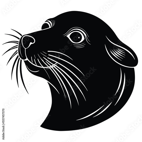 Sea Lion Head Silhouette with Curious Expression Design for Banner or Advertisement