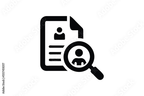 Black application document with a magnifying glass highlights profile information on a transparent background