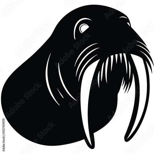 Walrus Head Silhouette with Large Tusks Design for Banner or Advertisement
