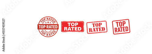 Collection of Red Top Rated Rubber Stamps, Grunge Texture, Quality Seal