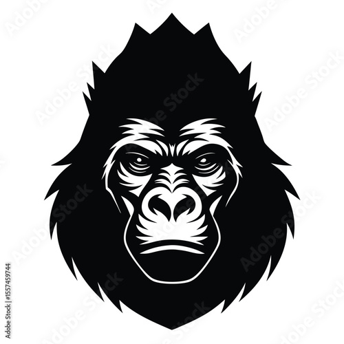 Gorilla Head Silhouette Facing Forward Solid Black Design for Banners and Advertisements