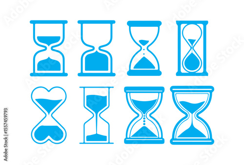 Blue Hourglass Icon Set – Time and Countdown Vector Collection. Victor illustration eps 10