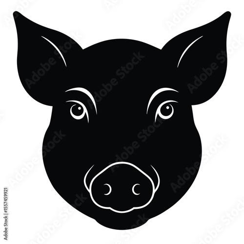 Dog Head Silhouette with Round Snout Illustration in Black and White