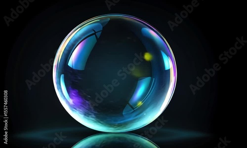 A vibrant soap bubble against a dark background