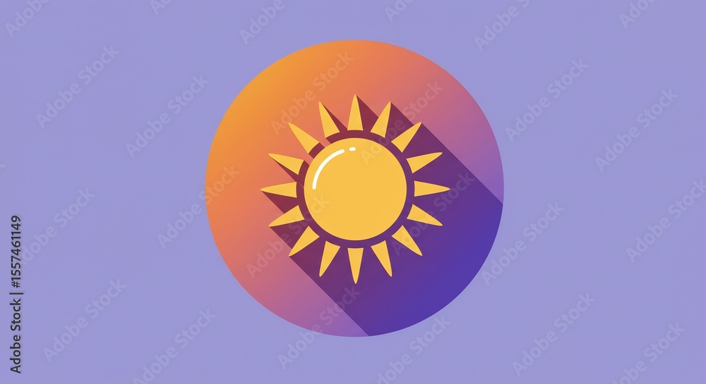 Fototapeta premium Simple Yellow Sun Icon on Purple Background