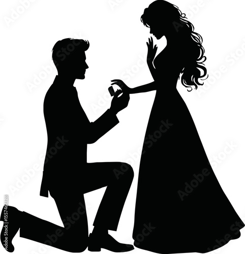 Silhouette of man proposing to woman vector on white background