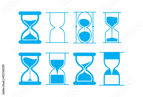 Blue Hourglass Icon Set – Time and Countdown Vector Collection. Victor illustration eps 10