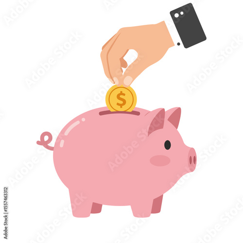A colorful piggy bank with a coin dropping in