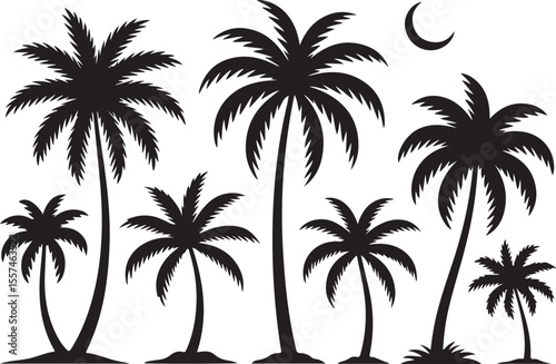 Wallpaper Mural Black Silhouette of a Tropical Beach Scene with Palm Trees and Crescent Moon for Creative Graphic Design Torontodigital.ca