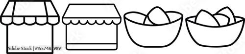Adorable Cartoon Food Stalls with Delicious Snacks and Drinks Icon Illustration